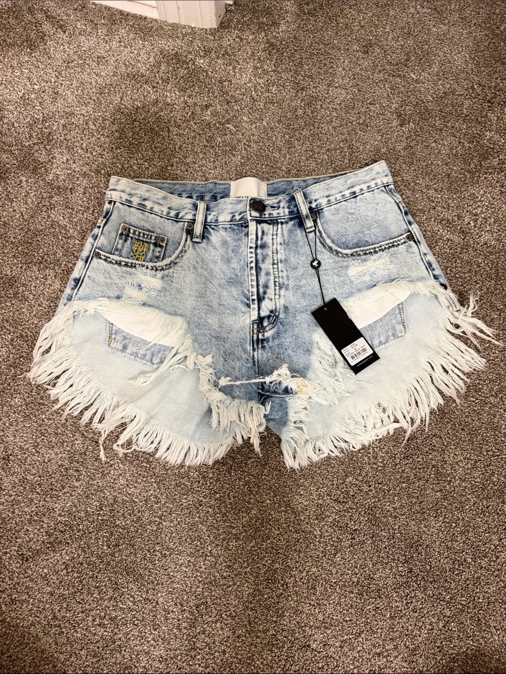 One Teaspoon Rollers Low Waiste Denim Shorts-Depeche Blue